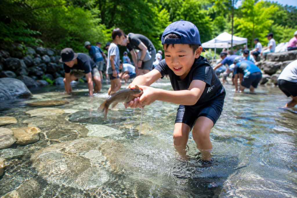 日光市 魚のつかみどり in 小原沢