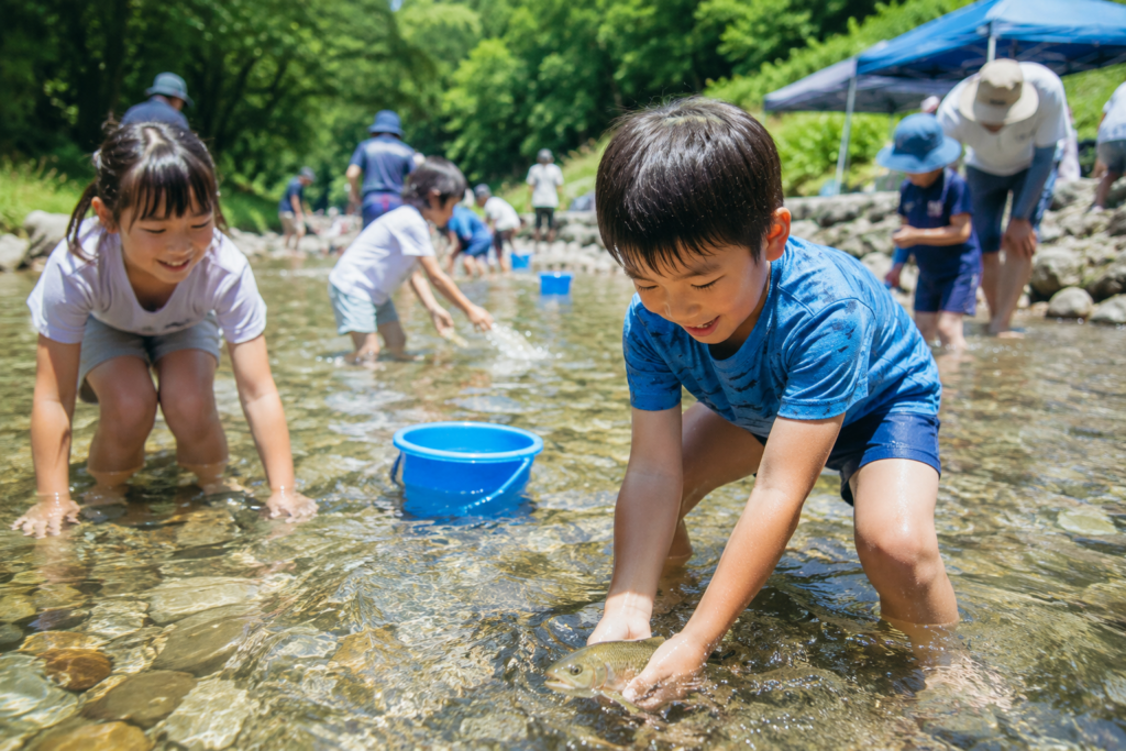 川治温泉 魚のつかみどり