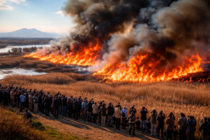 渡良瀬遊水地ヨシ焼き
