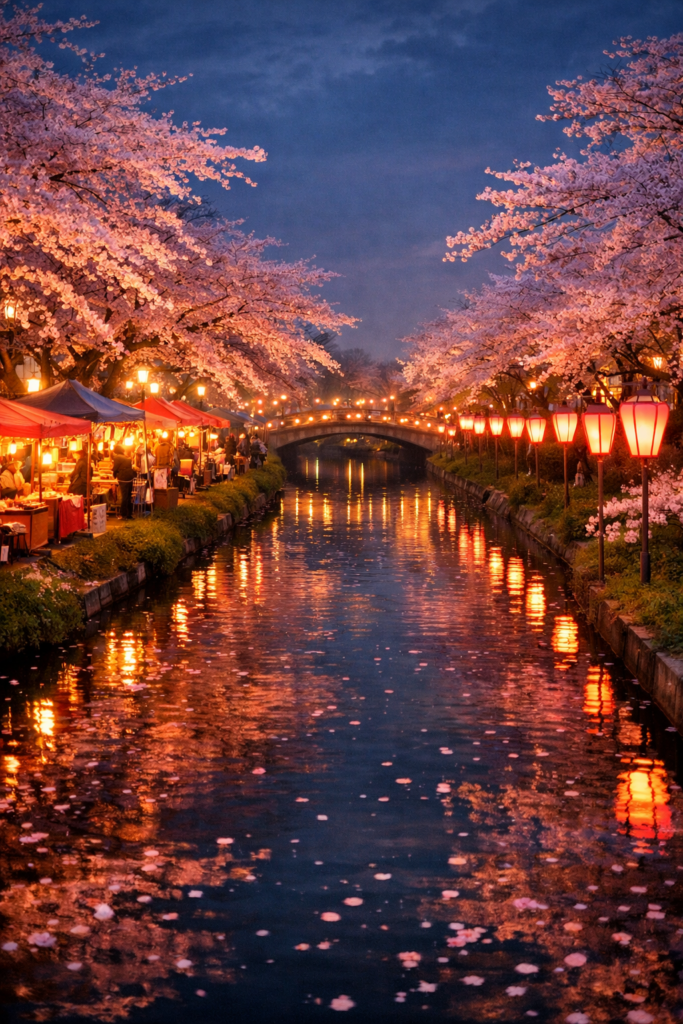 現在の画像: 行屋川桜まつり2026｜真岡市の市街地で楽しむ夜桜ライトアップ＆屋台情報【栃木・お花見】