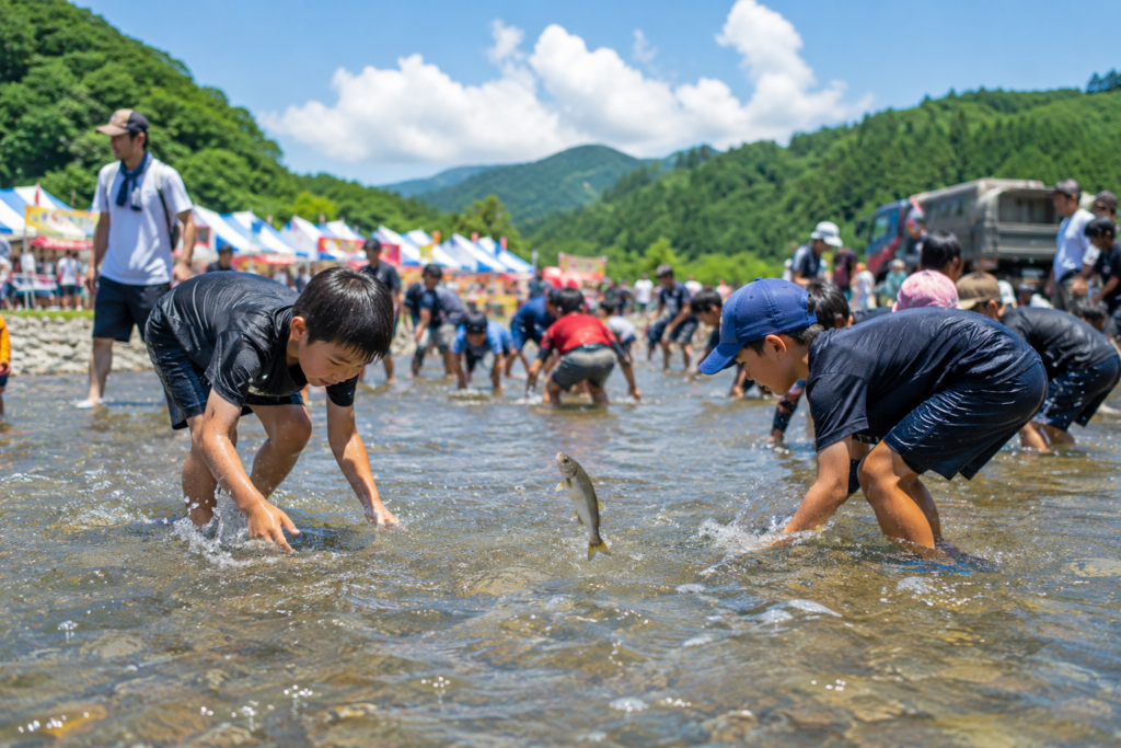 現在の画像: 那珂川町「鮎のつかみ取り」