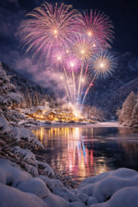 雪上の湯元温泉花火大会