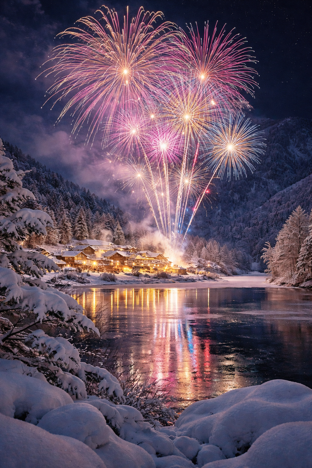 雪上の湯元温泉花火大会
